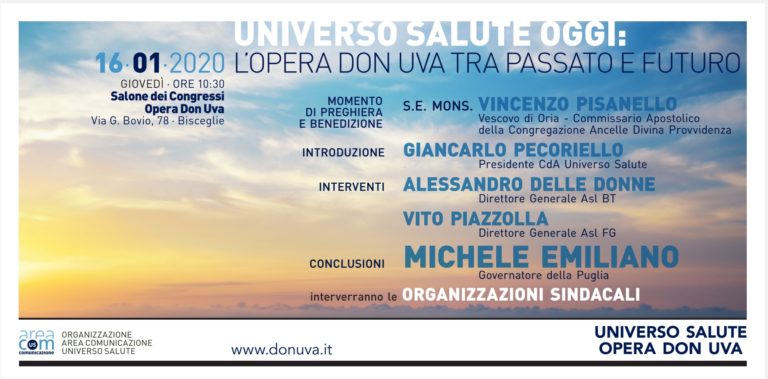 “Universo Salute oggi: l’Opera Don Uva tra passato e presente”: il 16 gennaio il Governatore Emiliano a Bisceglie