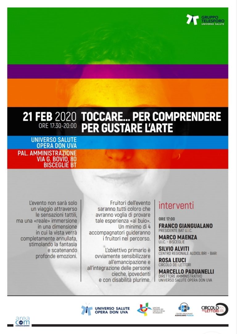 “Toccare… per comprendere, per gustare l’arte”: a Bisceglie evento promosso dall’Unione Italiana Ciechi