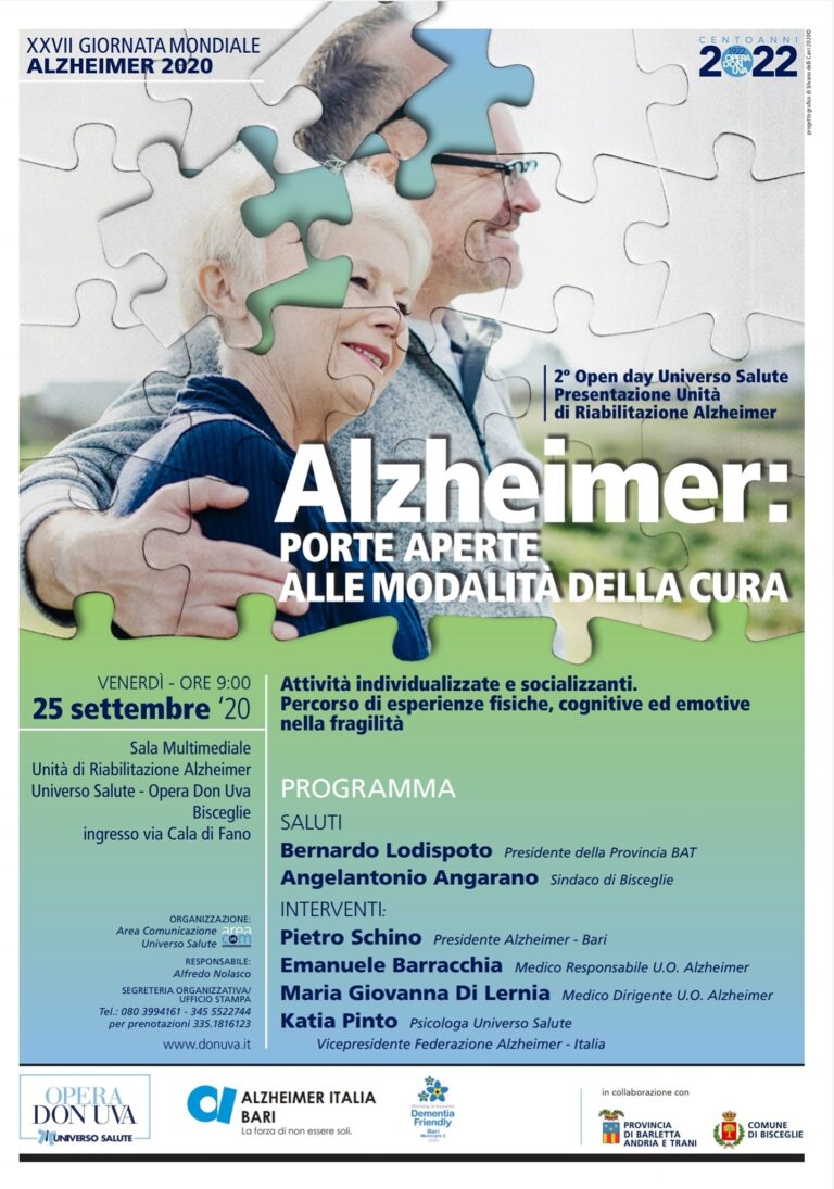 Universo Salute, a Bisceglie 2° Open day di presentazione Unità Alzheimer: porte aperte alle modalità della cura