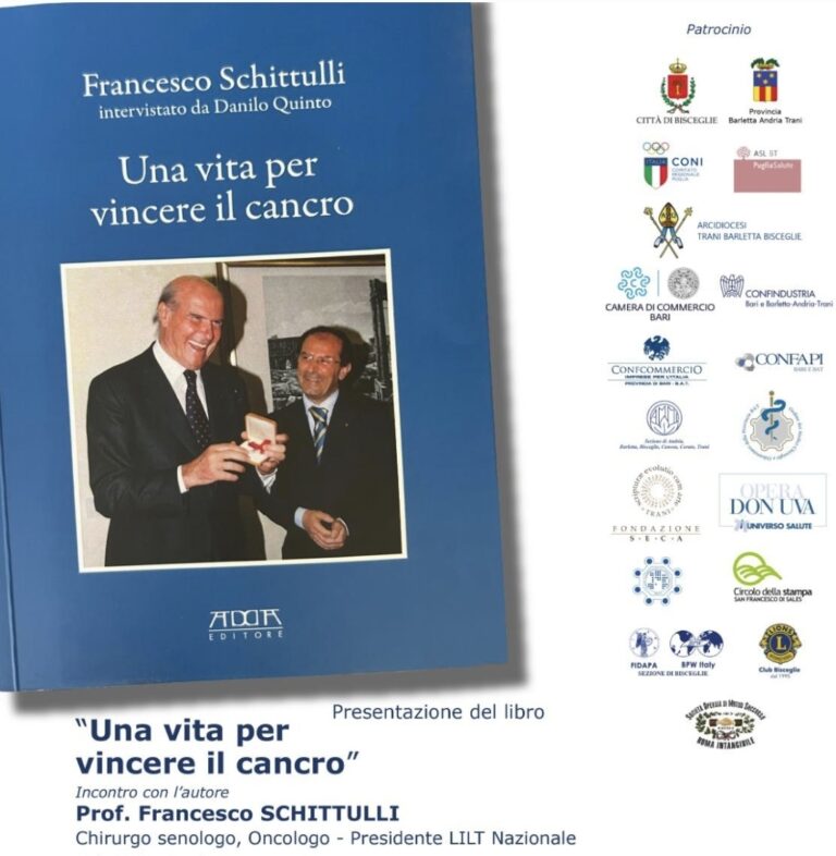 UNIVERSO SALUTE, IL PROF. SCHITTULLI PRESENTA IL SUO LIBRO “UNA VITA PER VINCERE IL CANCRO”